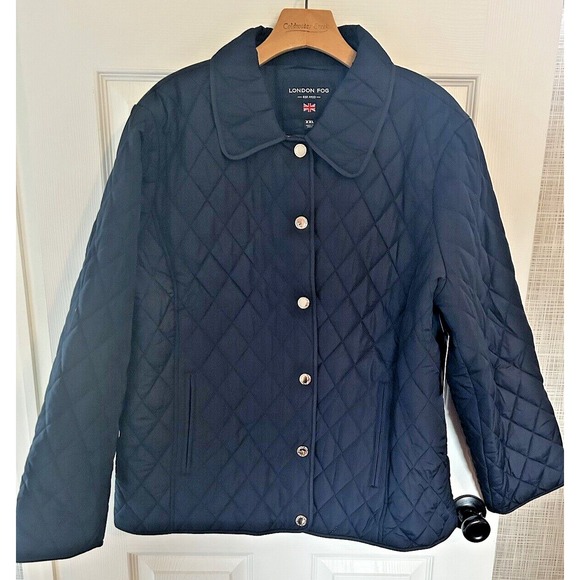 London Fog Women's Quilted Puffer Jacket Midnight Navy Snaps Coat New‎ XXL Gift - Picture 1 of 6